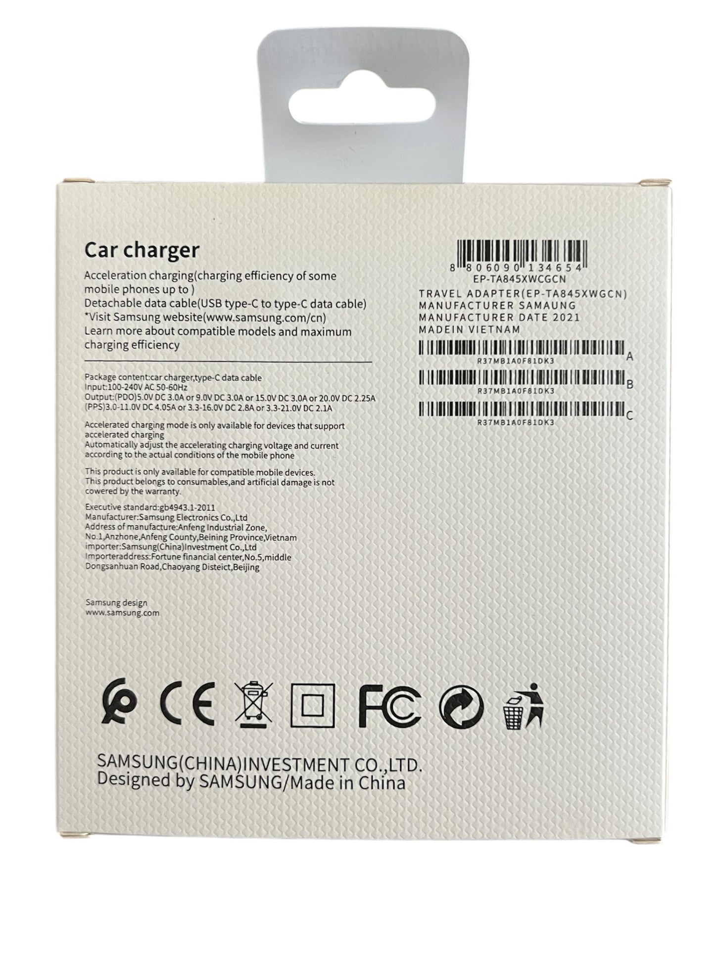 Cargador Samsung para carro carga rápida 25wats tipo C